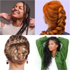 four different types of braids and hair styles