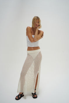 The perfect maxi skirt for all of your summer plans Long Crochet Skirt, Sheer Maxi Skirt, Skirt Coverup, Clothing Website, Summer Plans, Crochet Skirt, Clothing Websites, Skirt Fits, Open Knit