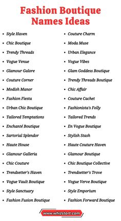 the fashion boutique names list is shown