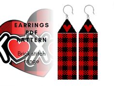 the earrings are made out of plaid fabric and have heart shapes on each earring