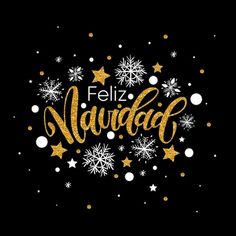 the words feliz navidad written in gold glitter on a black background