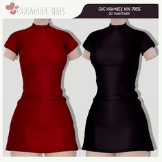 two women's dresses with short sleeves and high neck