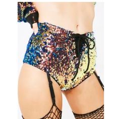 Sparkly Bottom/ Shorts Cute Rave Bottom J Valentine, The Misfits, Rave Fashion, Sequin Crop Top, Shorts Cute, Sequin Shorts, Lace Up Booties, Mini Shorts, Rave Outfits