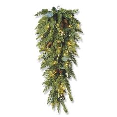 a christmas garland with pine cones and lights