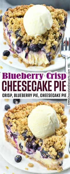 Blueberry Crumble Cheesecake Pie served with a scoop of vanilla ice cream is the ultimate summer dessert. Blueberry Crumble Cheesecake, Crumble Cheesecake, Desserts Oreo, Desserts Aesthetic, Blueberry Cheesecake Recipe, Lemon Blueberry Cheesecake, Dessert Pie Recipes, Dessert Summer, Blueberry Crisp