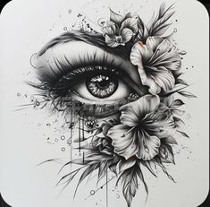 a drawing of an eye with flowers on it