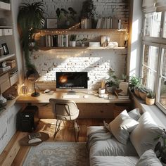 a living room filled with furniture and a fire place in the middle of it's wall