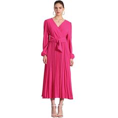 The pleated dress goes great with any body shape, great on you whenever and wherever you decide to wear it. This elegant dress designed with puff sleeves and pleated hem, adds a touch of fashion to your wardrobe. Perfect for casual indoor daily wear and outdoor business activities like work, office, interviews, meetings, and so on. Pair with high heels for a chic and exquisite look. This versatile dress is made from a blend of 95% Polyester and 5% Spandex, ensuring a comfortable fit and easy mai Pleated Bishop Sleeve Party Dresses, Chic Pleated Dress With Bishop Sleeves, Pleated Party Dresses With Bishop Sleeves, Spring Pleated Billowy Midi Dress, Pink Pleated Puff Sleeve Dress, Pink Pleated Dress With Puff Sleeves, Fitted Pleated Dress With Lantern Sleeves, Elegant Pleated Dress With Balloon Sleeves, Spring Pleated Dress With Bishop Sleeves