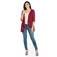 Create a stylish layered look with this open-front cardigan. Featuring a cascading front shape, elbow length sleeves, and a loose comfortable shape. Available in 8 beautiful solid color options.The perfect way to complete any look. Gender: female. Age Group: adult. Material: Rayon. Versatile Layering Shrug, Versatile Shrug For Layering, Versatile Open Front Cardigan For Layering, Versatile Open Front Fall Shrug, Versatile Fall Layering Shrug, Versatile Fall Shrug For Layering, Trendy Fall Layering Shrug, Versatile Spring Shrug For Layering, Versatile Shrug For Spring Layering