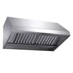 a stainless steel range hood on a white background