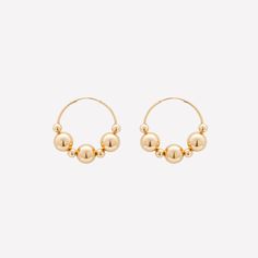 Yellow gold medium hoop earrings with gold beads for women Gold Filled Hoops, Beaded Hoop Earrings, Elevate Your Look, Gold Beads, Earrings For Women, Women's Earrings, Gold Filled, Gold Bracelet, Hoop Earrings