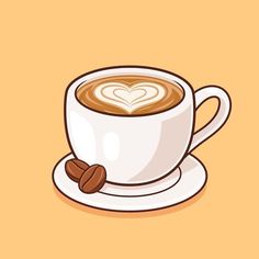 a cup of coffee with a heart in the foam and some cinnamons on the saucer