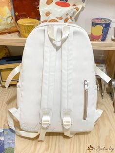 Bird in Bag - Two Simple Classic Backpack with Coin Purse, Fashion Versatile Casual Solid Color Laptop Work Backpack for Women, College Student Waterproof White Nylon Backpack For School, White Nylon School Backpack, White Backpack For Outdoor And Back To School, White Large Capacity Backpack For Outdoor, Back To School White Outdoor Backpack, Trendy White Nylon Backpack, White Nylon Backpack For Back To School, White School Backpack With Zipper Pocket, White Softback Backpack For Outdoor