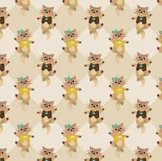 a pattern with cats wearing hats and glasses on top of each other, all in different colors