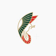 the atlanta hawks logo is shown in red, green and gold colors on a white background