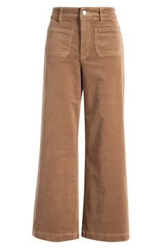 Fall for the high-waisted wide-leg silhouette of these soft cord pants fitted with patch pockets. 27" inseam; 22 1/2" leg opening; 11 1/2" front rise Zip fly with button closure Front patch pockets 68% cotton, 30% modal, 2% spandex Machine wash, line dry Imported Corduroy Straight Leg Bottoms With Patch Pockets, Corduroy Bottoms With Patch Pockets, Spring Corduroy Wide Leg Pants, Relaxed Fit Wide Leg Corduroy Bottoms, Corduroy Workwear Bottoms With Five Pockets, Corduroy Workwear Pants With Five Pockets, Fall Wide Leg Pants With Patch Pockets, Wide Leg Corduroy Pants With Patch Pockets, Relaxed Fit Corduroy Wide Leg Pants For Fall