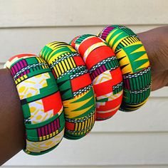 African Print Bangle Bracelets - Afrilege African Hair Accessories, African Bangles, Fabric Bangles, Jewelry Promotion, Tiny Hands, Statement Collar Necklace, African Necklace, Wooden Bracelet, Statement Choker Necklace