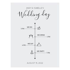 the wedding day card is shown in black and white, with an arrow pointing to each other