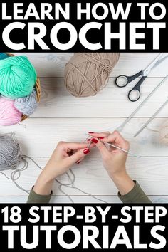 a woman is working on her crochet project with the words learn how to croche