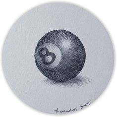 a black and white drawing of a pool ball