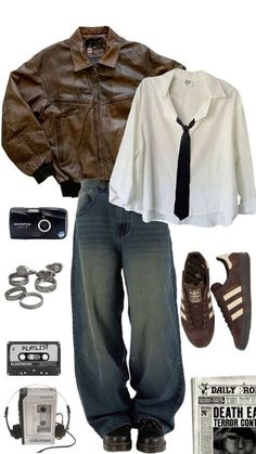 Shirt And Tie, Guys Clothing Styles, Cool Outfits For Men, Brown Leather Jacket, Styling Ideas, Casual Style Outfits, Lookbook Outfits