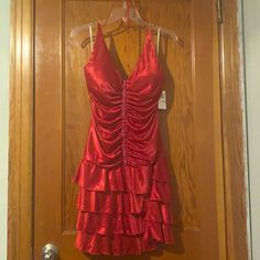 Nwt Red B. Darlin Halter Dress. Size 13/14. Ruffle Skirt, Rouching Style Torso And Beading Middle. Fun Evening Dress! Light Blue Formal Dress, Navy Homecoming Dress, Inspo Fits, Hot Pink Mini Dress, Cocktail Prom Dress, Rouched Dress, Thrift Inspo, Floral Prom Dresses, Banquet Dresses