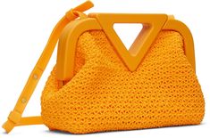 Rubber crochet top handle bag in orange. · Fixed carry handle · Adjustable and detachable shoulder strap · Magnetic closure · H5.5 x W8.5 x D3.5 in Supplier color: Tangerine Orange Top Handle Shoulder Bag With Dust Bag, Orange Top Handle Bag With Handle Drop, Handle Bag, Magnetic Closure, Bottega Veneta, Top Handle, Crochet Top, Top Handle Bag, Shoulder Strap