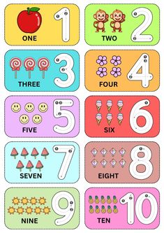 a set of numbers with different pictures on them