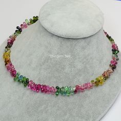 "Thank you for coming in! Old Mine tourmaline in incredible cut stone grade! They have breath-taking color (many pinks and rubellite ones) and gem clarity for tourmaline. You can see enormous amount of gem luster off these stone in person! Photos don't do them justice! 17\" length necklace, 125.6 carats. It is already a ready-to-wear necklace with 18k solid yellow gold clasp. You'll get the necklace you see! SIZE of the tourmaline: 4mmx4.8mm to 3.8mmx6.6mm COLOR: Multi Material: 18k solid gold, Multicolor Multi-stone Tourmaline Necklaces, Multicolor Tourmaline Multi-stone Necklace, Multicolor Multi-stone Tourmaline Necklace, Multicolor Tourmaline Gemstones In Round Shape, Multicolor Faceted Tourmaline Necklaces, Multicolor Round Tourmaline Gemstones, Multicolor Tourmaline Natural Stones Gemstones, Multicolor Faceted Tourmaline Bead Jewelry, Multicolor Faceted Tourmaline Beaded Jewelry