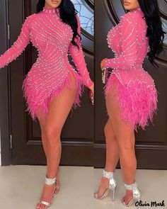 Color: pink, Size: 2XL Sheer Mesh Bodycon Dress, 16th Birthday Outfit, Beaded Decor, Irregular Skirt, Birthday Fits, Cute Birthday Outfits, Rhinestone Dress, Birthday Outfits, Suspender Dress