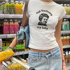 Baby Tshirt Outfits Women, Coquette Funny, Baby Tee Outfit, Baby Tees 90s, Funny Baby Tees, Baby Tee Shirt, Y2k Tshirt, Hip Bone, Baby Tee Shirts