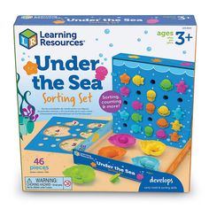 the learning resources under the sea sorting set is in its box and ready to be played