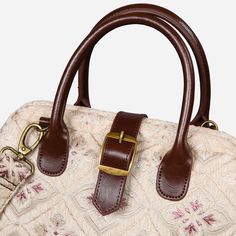 With a nod to the Victorian era, MCW’s freshly combines the classic and elegant design of the traditional carpet bag with a textural and tactile twist.The main body of purse-sized bags is made with thick chenille carpets. The handles and belts are genuine leather with heavy cotton canvas lining. Six bronze stands at the bottom allow the bag to stand stably. Every bag comes with a detachable and adjustable shoulder strap (55 inches) made from the same chenille as the bag and fixed with high-quali Luxury Rectangular Bag Strap With Adjustable Handle, Brown Rectangular Bag Strap With Detachable Handle, Vintage Satchel With Top Handle And Adjustable Handle, Vintage Top Handle Satchel With Adjustable Handle, Cream Rectangular Satchel With Adjustable Handle, Beige Handheld Satchel With Leather Handles, Vintage Box Bag With Adjustable Strap For Daily Use, Victorian Carpet, Cream Carpet