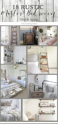 a collage of photos with the words rustic, white and grey decor ideas on it