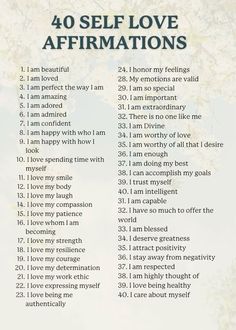 a poster with the words 40 self love affirmations