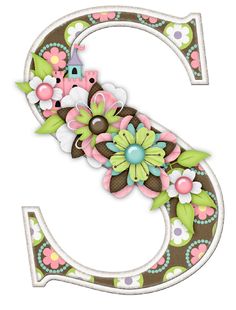 the letter s is decorated with flowers and leaves