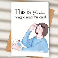 a card that reads, this is you trying to read this card with an image of a woman yelling