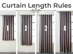 curtain length rules are shown in three different ways, with the numbers on each side