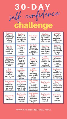 Confidence Challenge, Happiness Challenge, Writing Challenge, Love Challenge, Journal Writing Prompts