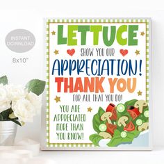 a card with the words lettuce show you our appreciation thank you for all that you do