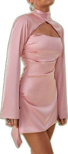 Chic Pink Ruched Satin Dress, Pink Prom Dress With Ruched Back, Elegant Pink Dress With Ruched Back, Pink Satin Backless Mini Dress, Backless Ruched Satin Party Dress, Pink Ruched Satin Dress, Elegant Pink Ruched Mini Dress, Pink Ruched Satin Mini Dress, Pink Satin Ruched Mini Dress