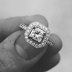 3/4th carat Princess Cut Diamond set in an art-deco style diamond halo in 14k white gold. Princess Cut Diamond, Diamond Set, Princess Cut Diamonds, Deco Style, Princess Cut, Halo Diamond, Wedding Stuff, Art Deco Fashion