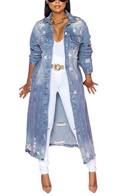 Anita singyah's Amazon Page Longline Denim Jacket, Long Denim Jacket, Looks Jeans, Denim Trench Coat, All Jeans, Classic Denim Jacket, Classy Casual Outfits, Jeans Jacket, Long Jeans