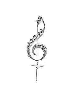 a black and white drawing of a musical note