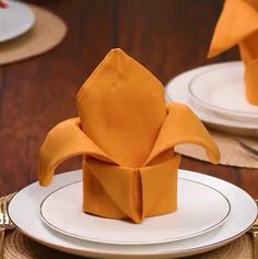 the napkins are folded in an origami style