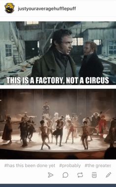 an image of people dancing on stage with caption that reads, this is a factory not a circus