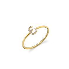 14k yellow gold and diamond small initial ring. Fine 14k gold band. The initial measures approximately 1/4". Available ring sizes are 6 to 7, please contact us if you need a different size. Script Necklace, Hand Chain Bracelet, Cvd Diamond, Initial Ring, Hand Chain, Ring Sizes, Cord Bracelets, Gold Band, Initial Necklace