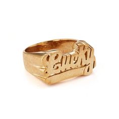 A perfect addition to your favorite stack - our signature nameplate rings are a quirky spin on an old school favorite. Guacamole? Winetime? Sweatpants? Whatever your passion... we GET you.Hand-carved unisex rings are available in sizes 5-13 - please contact us directly for any additional sizing needs.These items are handmade! Please allow 5-10 business days for rings to be sized and shipped. Rush shipping is available upon checkout. Urban Accessories, Nameplate Ring, Lucky Ring, Unisex Rings, Dope Jewelry, Jewelry Boards, Funky Jewelry, Jewelry Lookbook, Put A Ring On It