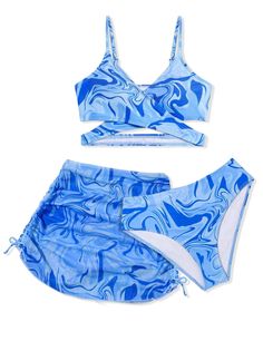 PRICES MAY VARY. 🌴💐Premium Material: AGAPENG 3 piece girls swimsuit is made of 82% polyamide,18% elasthane, quick-drying and stretchy，soft and skin-friendly, breathable and lightweight, comfortable to wear. The girls bathing suit bringing girls cool wear feeling, enjoy summer vacation to the fullest. 🌴💐3 Peice Girls Bikini: Cross criss, allover print, adjustable spaghetti straps, V-neck, removable breast pads, sleeveless, high waisted bikini bottom, wrap beach cover up skirt lets your girls 3 Piece Bathing Suit, Amazon Girl, Skirt Beach, Coverup Skirt, Matching Swimwear