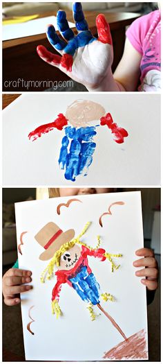 three pictures of handprints with the same person holding a ball and wearing a top hat